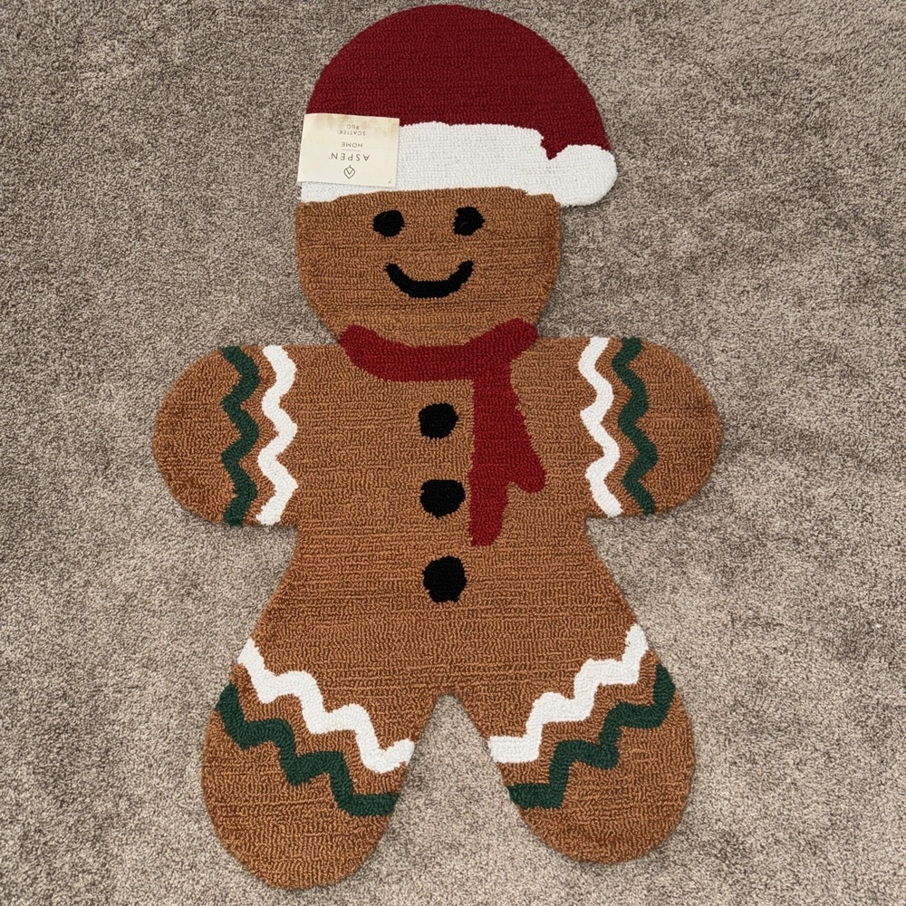 Aspen Gingerbread‎ Man with Santa Hat Area Scatter Rug Christmas Mat